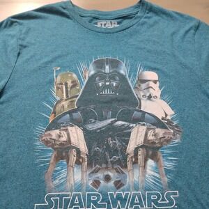 Star Wars Villains T Shirt Size M Boba Fett Darth At At Stormtrooper Blue Green